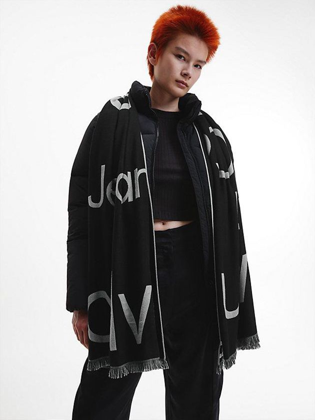 Black Calvin Klein Blanket Logo Women Scarf | SKHI-29640