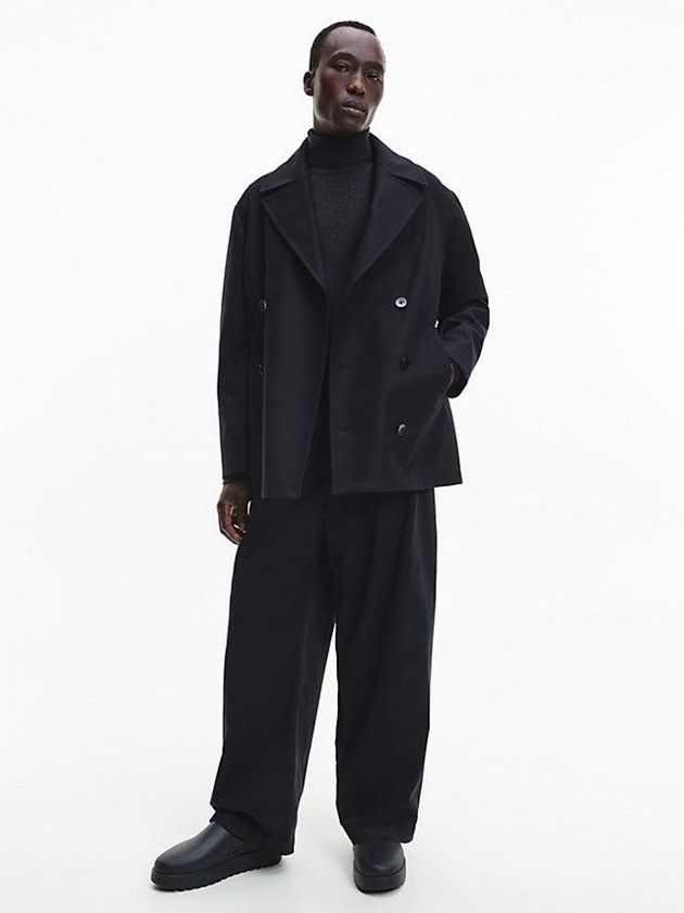 Black Calvin Klein Bonded Wool Men Coat | ARFN-67419