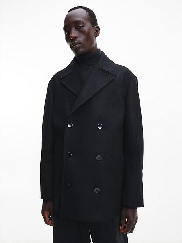 Black Calvin Klein Bonded Wool Men Coat | ARFN-67419