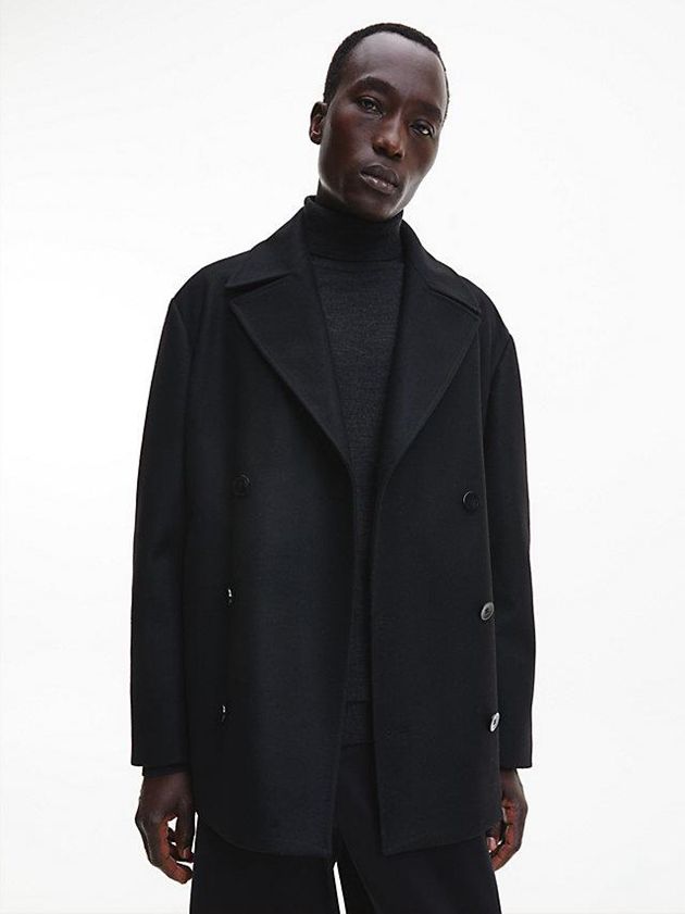 Black Calvin Klein Bonded Wool Men Coat | ARFN-67419