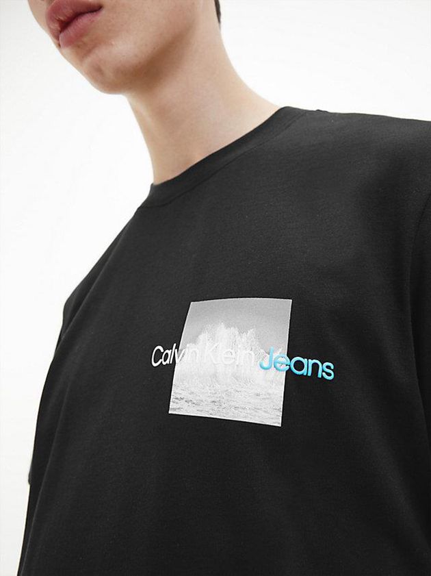 Black Calvin Klein Boxy Logo Men T-Shirt | HGWY-71593