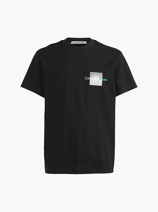 Black Calvin Klein Boxy Logo Men T-Shirt | HGWY-71593