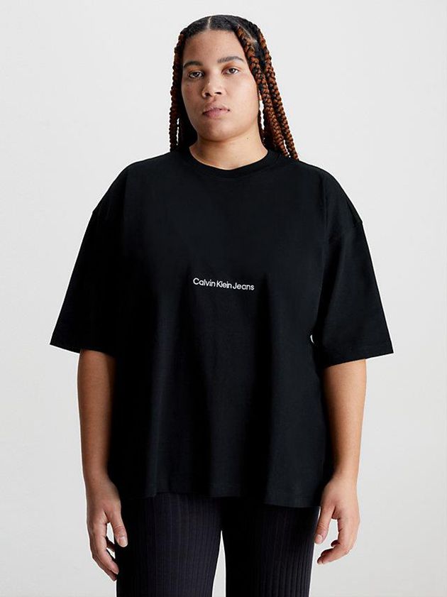 Black Calvin Klein Boyfriend Logo Women T-Shirt | QJDY-17328