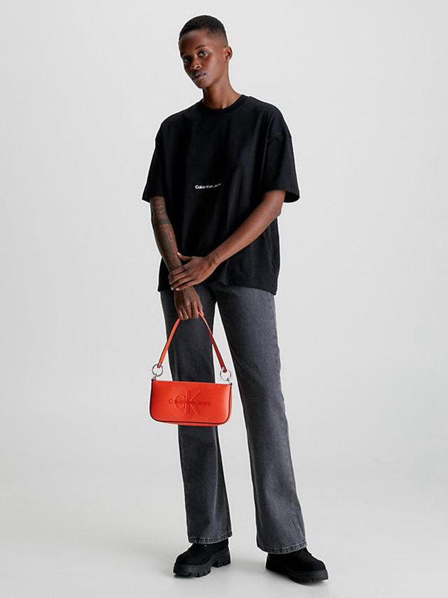Black Calvin Klein Boyfriend Logo Women T-Shirt | QJDY-17328