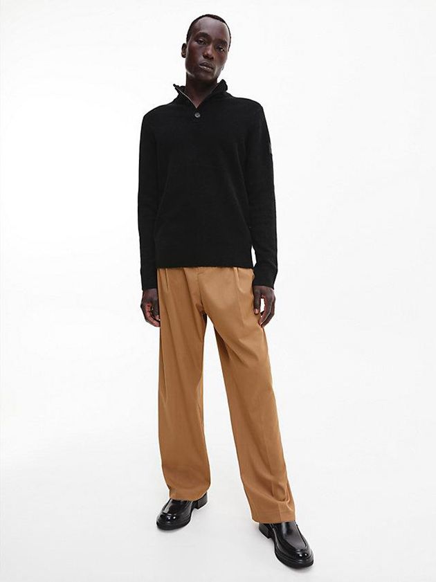 Black Calvin Klein Button Neck Jumper Men Sweater | UMXR-25809