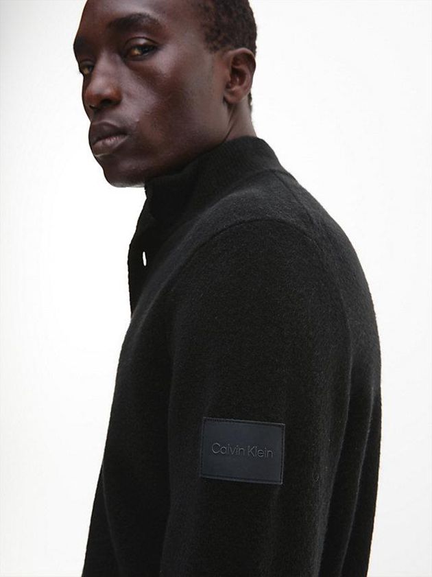 Black Calvin Klein Button Neck Jumper Men Sweater | UMXR-25809