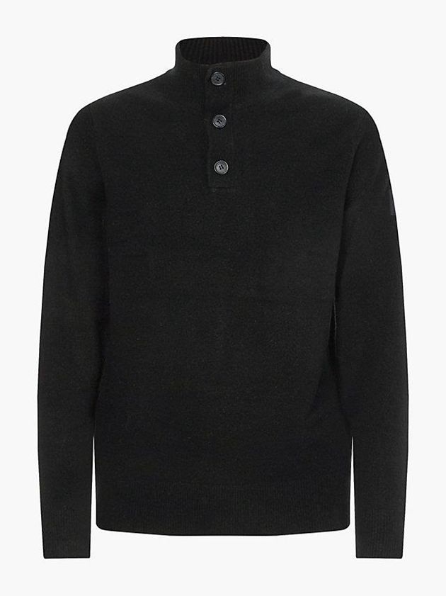 Black Calvin Klein Button Neck Jumper Men Sweater | UMXR-25809