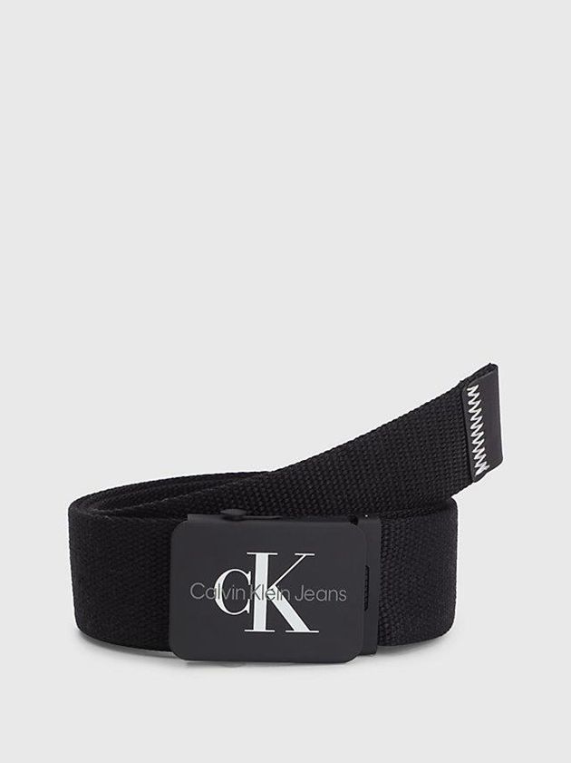 Black Calvin Klein Canvas Logo Men Belt | WZSL-32614