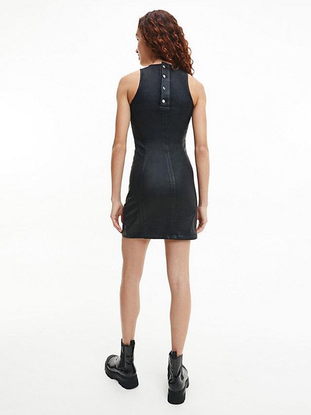 Black Calvin Klein Coated Denim Mini Women Dress | FIYS-53874