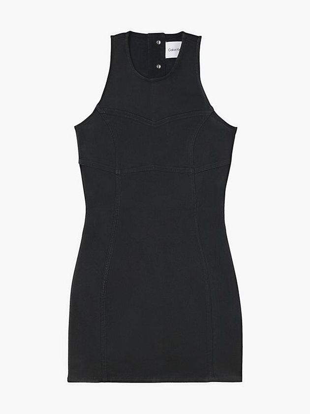 Black Calvin Klein Coated Denim Mini Women Dress | FIYS-53874