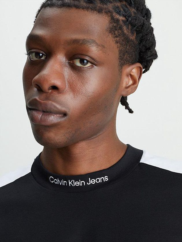Black Calvin Klein Colour Block Men T-Shirt | ZVYX-71843