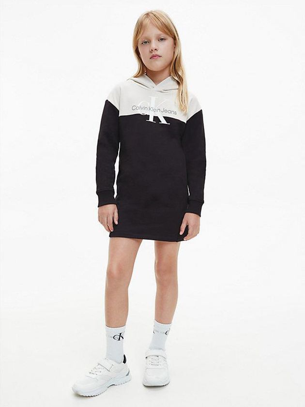 Black Calvin Klein Colourblock Hoodie Girls\'s Dress | BVAK-62981