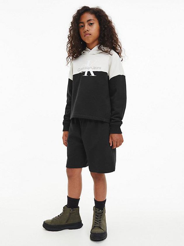 Black Calvin Klein Colourblock Logo Girls's Hoodie | QRID-42758