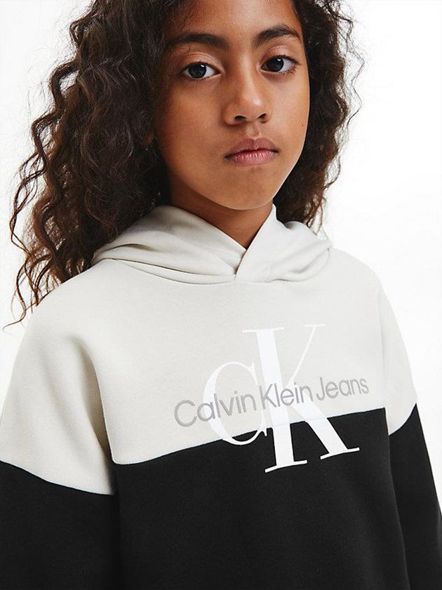 Black Calvin Klein Colourblock Logo Girls's Hoodie | QRID-42758