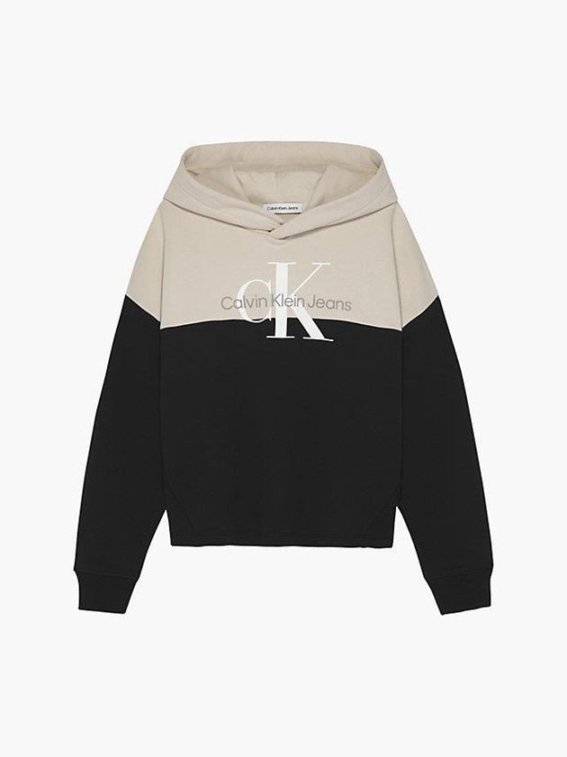 Black Calvin Klein Colourblock Logo Girls's Hoodie | QRID-42758