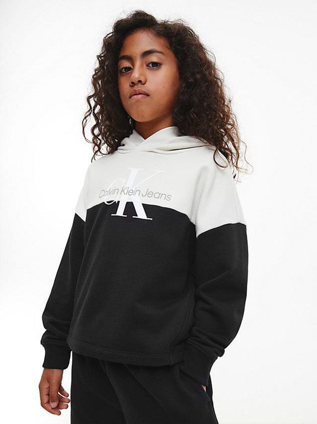 Black Calvin Klein Colourblock Logo Girls\'s Hoodie | QRID-42758