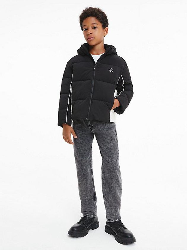 Black Calvin Klein Colourblock Logo Puffer Boys's Jacket | WETH-91240