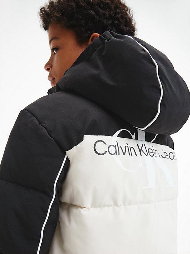 Black Calvin Klein Colourblock Logo Puffer Boys's Jacket | WETH-91240