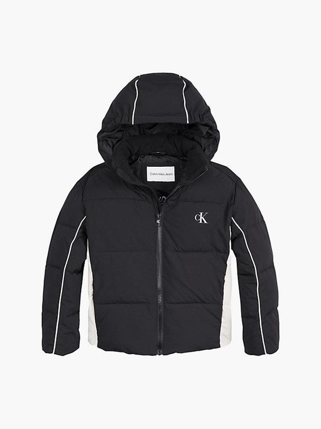 Black Calvin Klein Colourblock Logo Puffer Boys's Jacket | WETH-91240