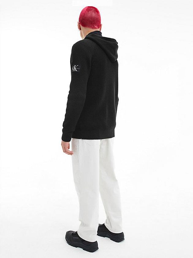 Black Calvin Klein Combed Cotton Hooded Jumper Men Sweater | MTWX-17804