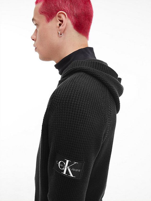 Black Calvin Klein Combed Cotton Hooded Jumper Men Sweater | MTWX-17804
