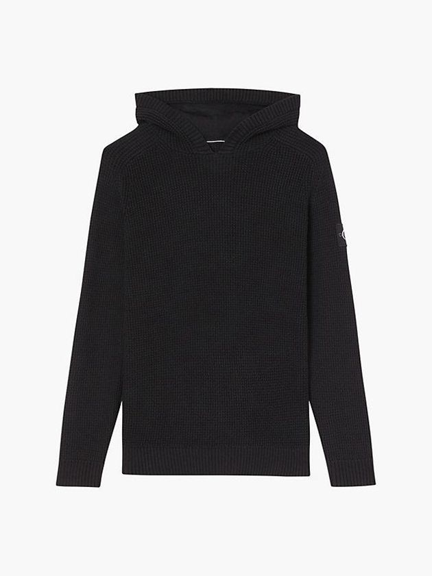 Black Calvin Klein Combed Cotton Hooded Jumper Men Sweater | MTWX-17804
