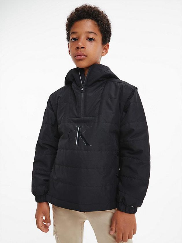 Black Calvin Klein Convertible Popover Logo Boys's Jacket | KMBX-98074