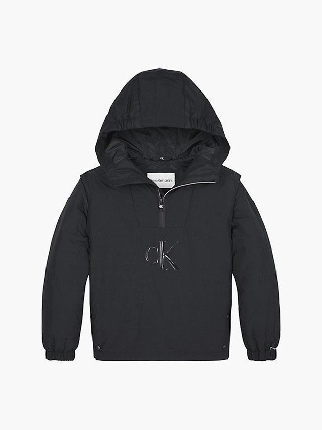 Black Calvin Klein Convertible Popover Logo Boys's Jacket | KMBX-98074