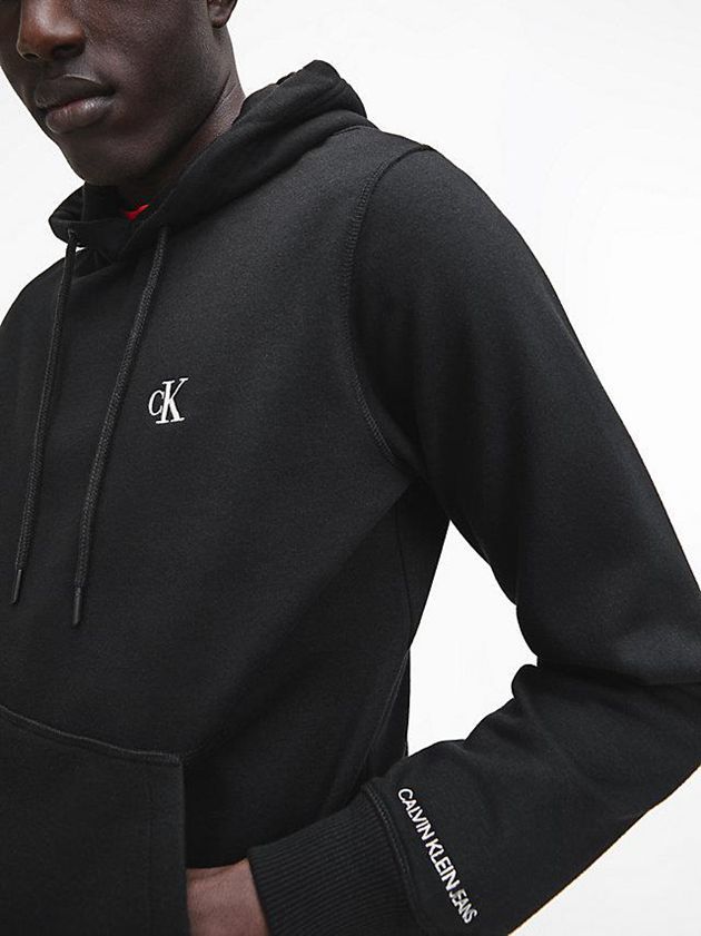 Black Calvin Klein Cotton Blend Fleece Men Hoodie | EBNW-09273