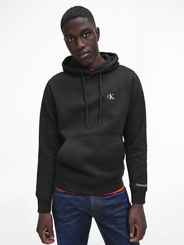 Black Calvin Klein Cotton Blend Fleece Men Hoodie | EBNW-09273