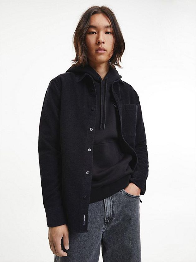 Black Calvin Klein Cotton Corduroy Men Shirts | TSOQ-61275