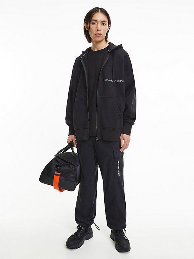 Black Calvin Klein Cotton Fleece Zip Up Men Hoodie | TFKV-02435
