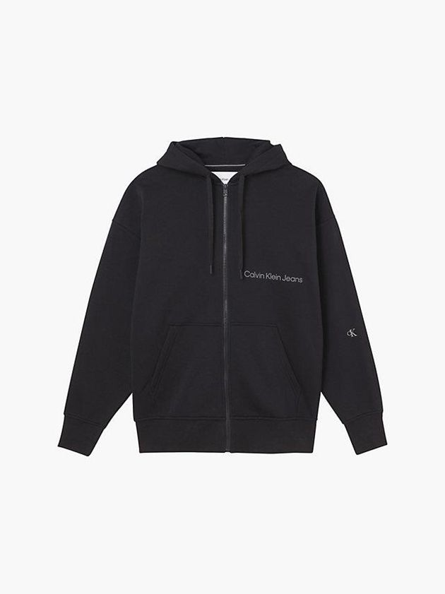 Black Calvin Klein Cotton Fleece Zip Up Men Hoodie | TFKV-02435