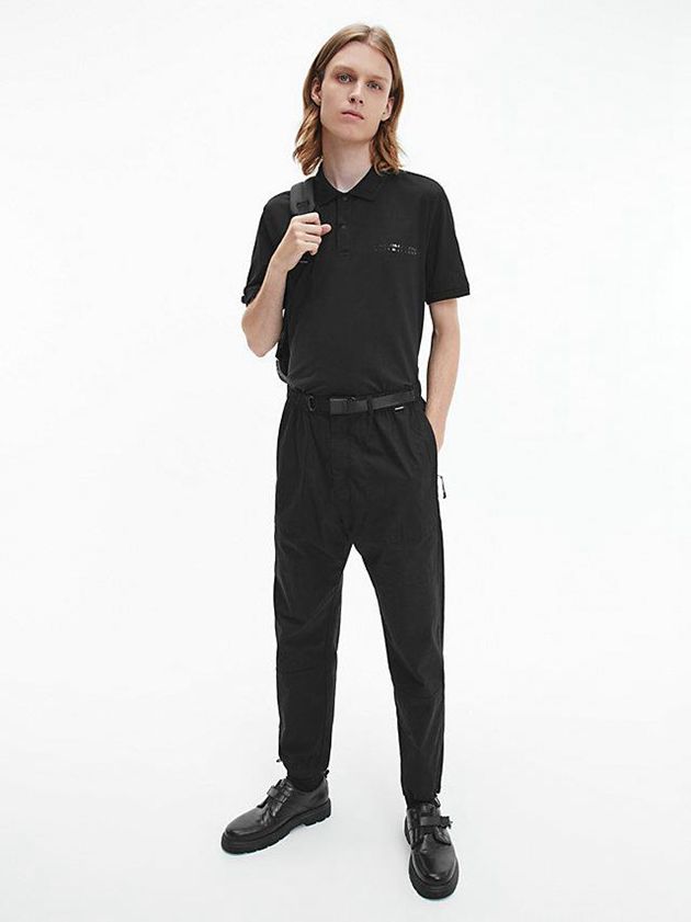 Black Calvin Klein Cotton Jersey Logo Men Polo Shirt | UBAN-07598
