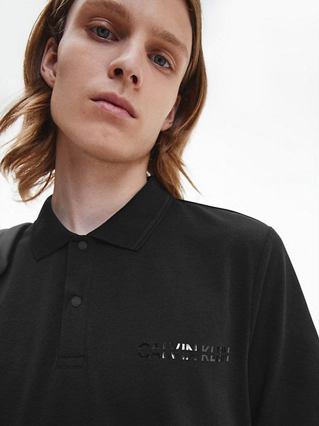 Black Calvin Klein Cotton Jersey Logo Men Polo Shirt | UBAN-07598