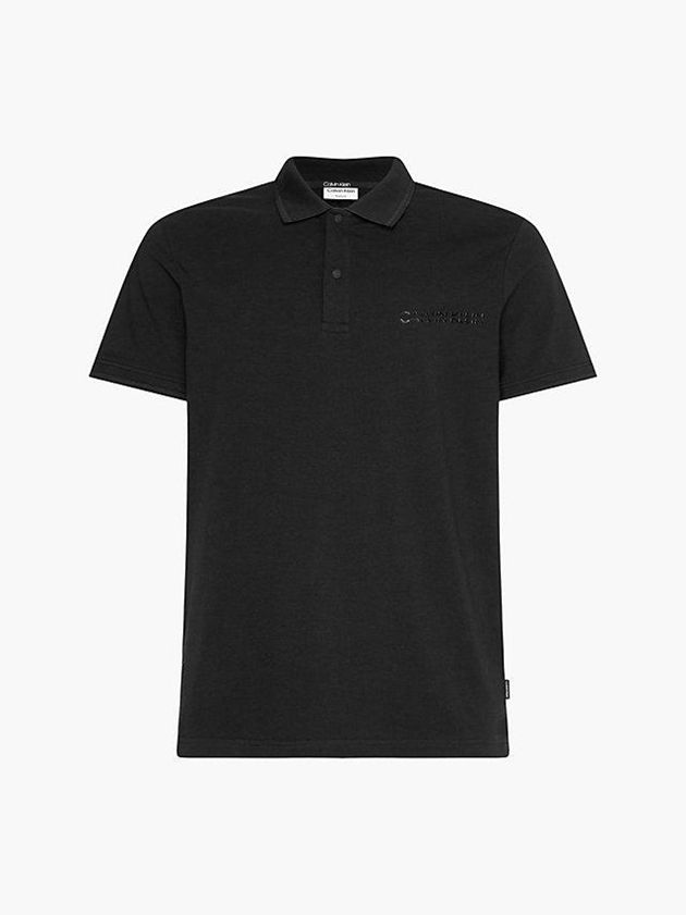 Black Calvin Klein Cotton Jersey Logo Men Polo Shirt | UBAN-07598