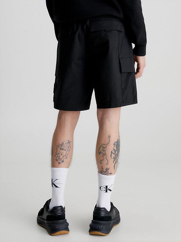 Black Calvin Klein Cotton Nylon Cargo Men Shorts | EUSF-32068