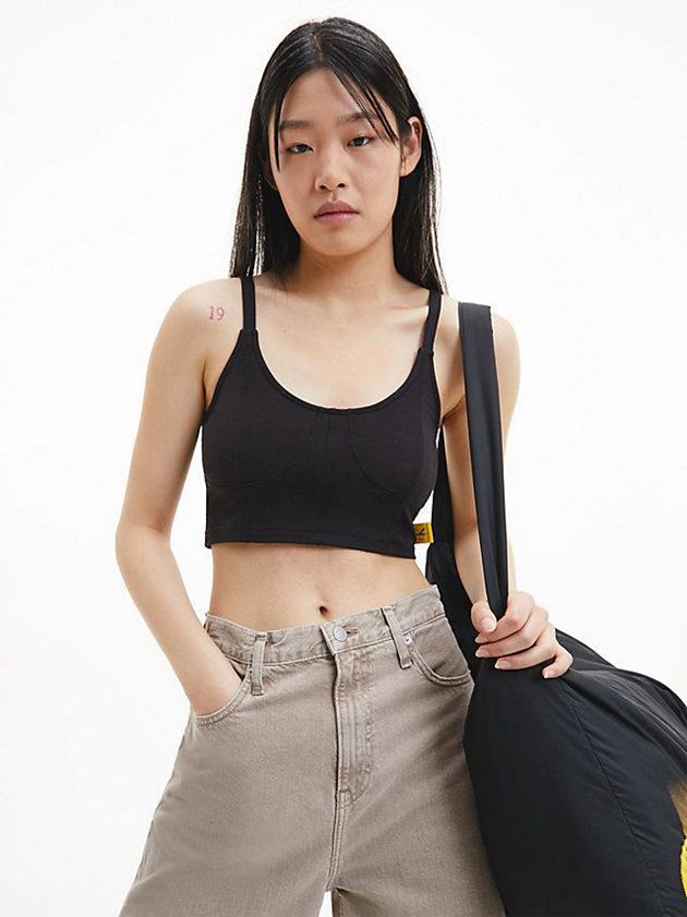 Black Calvin Klein Cotton Stretch Bustier Women Top | BQIG-70128