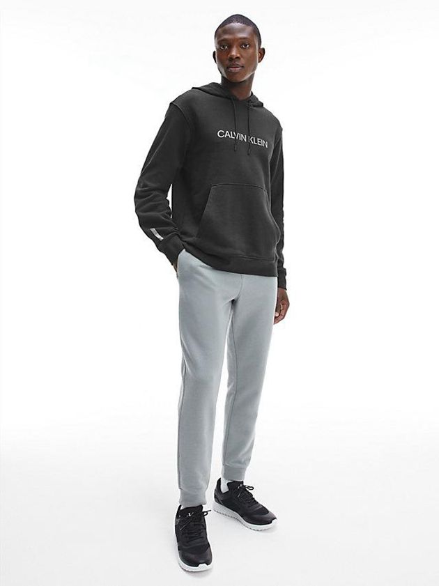 Black Calvin Klein Cotton Terry Logo Men Hoodie | ORUF-40371