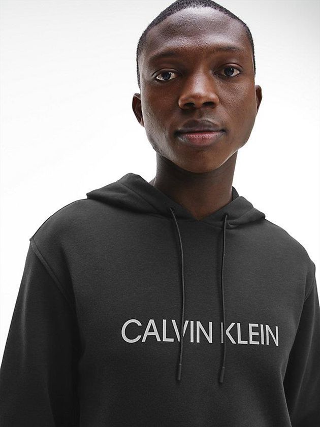 Black Calvin Klein Cotton Terry Logo Men Hoodie | ORUF-40371