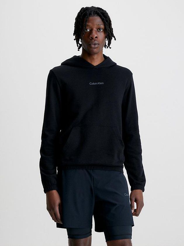 Black Calvin Klein Cotton Terry Men Hoodie | CEBW-96203