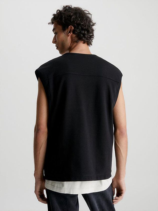 Black Calvin Klein Cotton Terry Zip Up Men Vest | NTAI-45068
