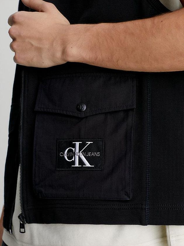 Black Calvin Klein Cotton Terry Zip Up Men Vest | NTAI-45068