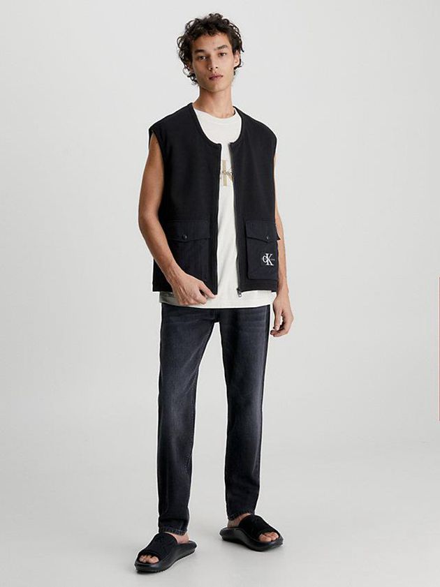 Black Calvin Klein Cotton Terry Zip Up Men Vest | NTAI-45068
