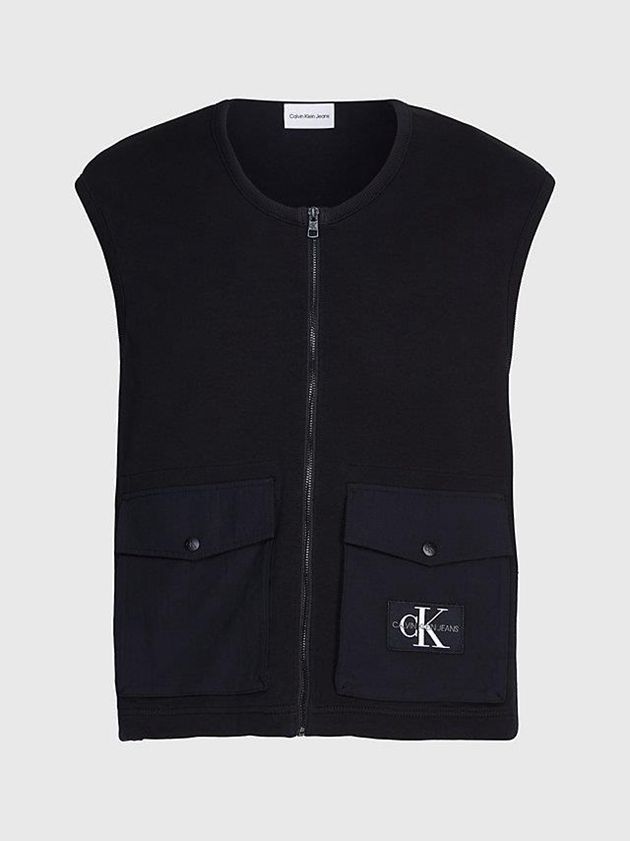 Black Calvin Klein Cotton Terry Zip Up Men Vest | NTAI-45068