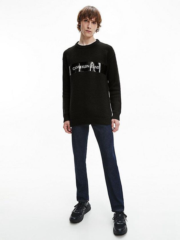 Black Calvin Klein Cotton Wool Gloss Logo Jumper Men Sweater | PHST-02643
