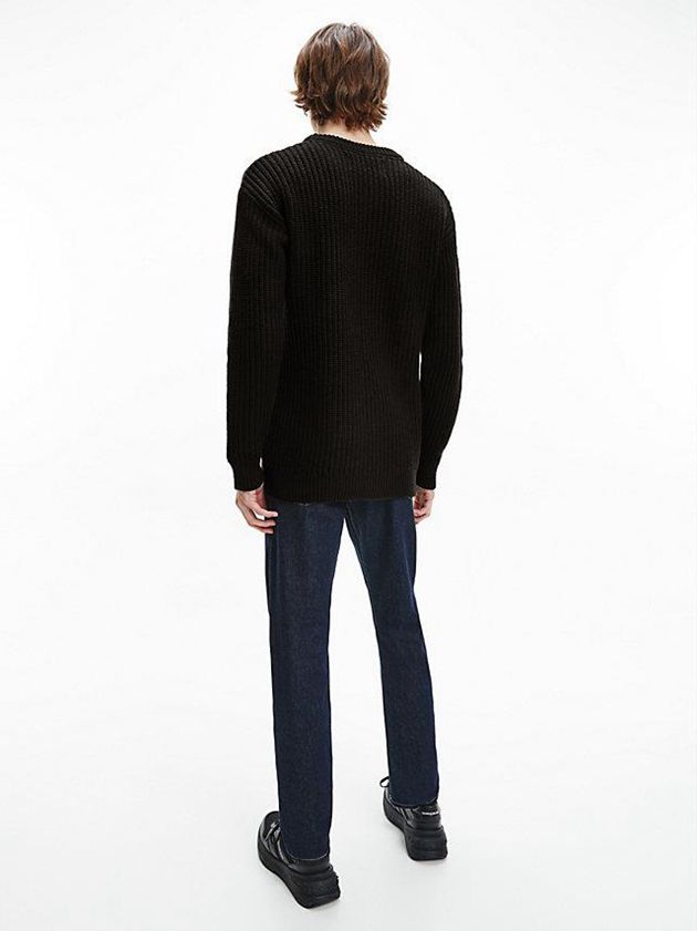 Black Calvin Klein Cotton Wool Gloss Logo Jumper Men Sweater | PHST-02643