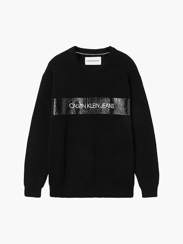Black Calvin Klein Cotton Wool Gloss Logo Jumper Men Sweater | PHST-02643