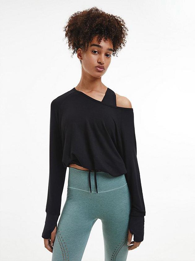 Black Calvin Klein Cowl Back Gym Women Top | CRQF-94730