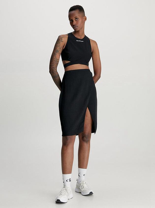 Black Calvin Klein Crepe Tie Waist Midi Women Skirt | KBGR-32154